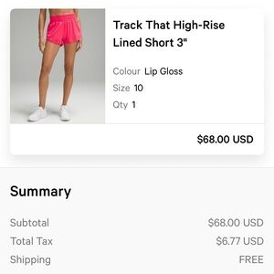 Lululemon Track That High Rise Lined Short